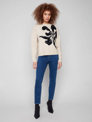 Charlie B Floral Jacquard Crew Neck Sweater - Flowers