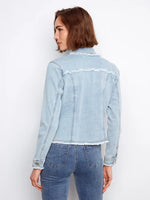 Charlie B Stretch Twill Jean Jacket with Fray Hem - Bleach Blue