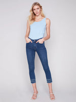 Charlie B Tiered Fray Hem Ankle Jean - Indigo