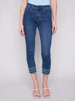 Charlie B Tiered Fray Hem Ankle Jean - Indigo