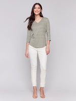 Charlie B Linen Blend V-Neck Top - Celadon