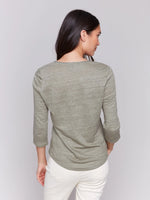 Charlie B Linen Blend V-Neck Top - Celadon