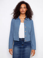 Charlie B Linen Jean Jacket Style with Frayed Edge - Denim