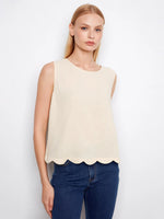 Charlie B Linen Blend Sleeveless Scalloped Tank - Fog