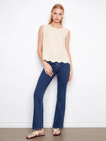 Charlie B Linen Blend Sleeveless Scalloped Tank - Fog