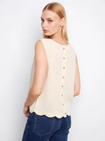Charlie B Linen Blend Sleeveless Scalloped Tank - Fog
