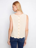 Charlie B Linen Blend Sleeveless Scalloped Tank - Fog