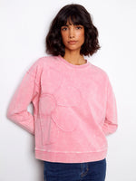 Charlie B Long Sleeve Top with Flower Appliqué - Candy