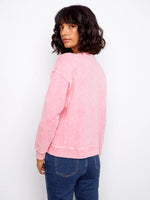 Charlie B Long Sleeve Top with Flower Appliqué - Candy