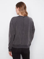 Charlie B Long Sleeve Top with Flower Appliqué - Charcoal