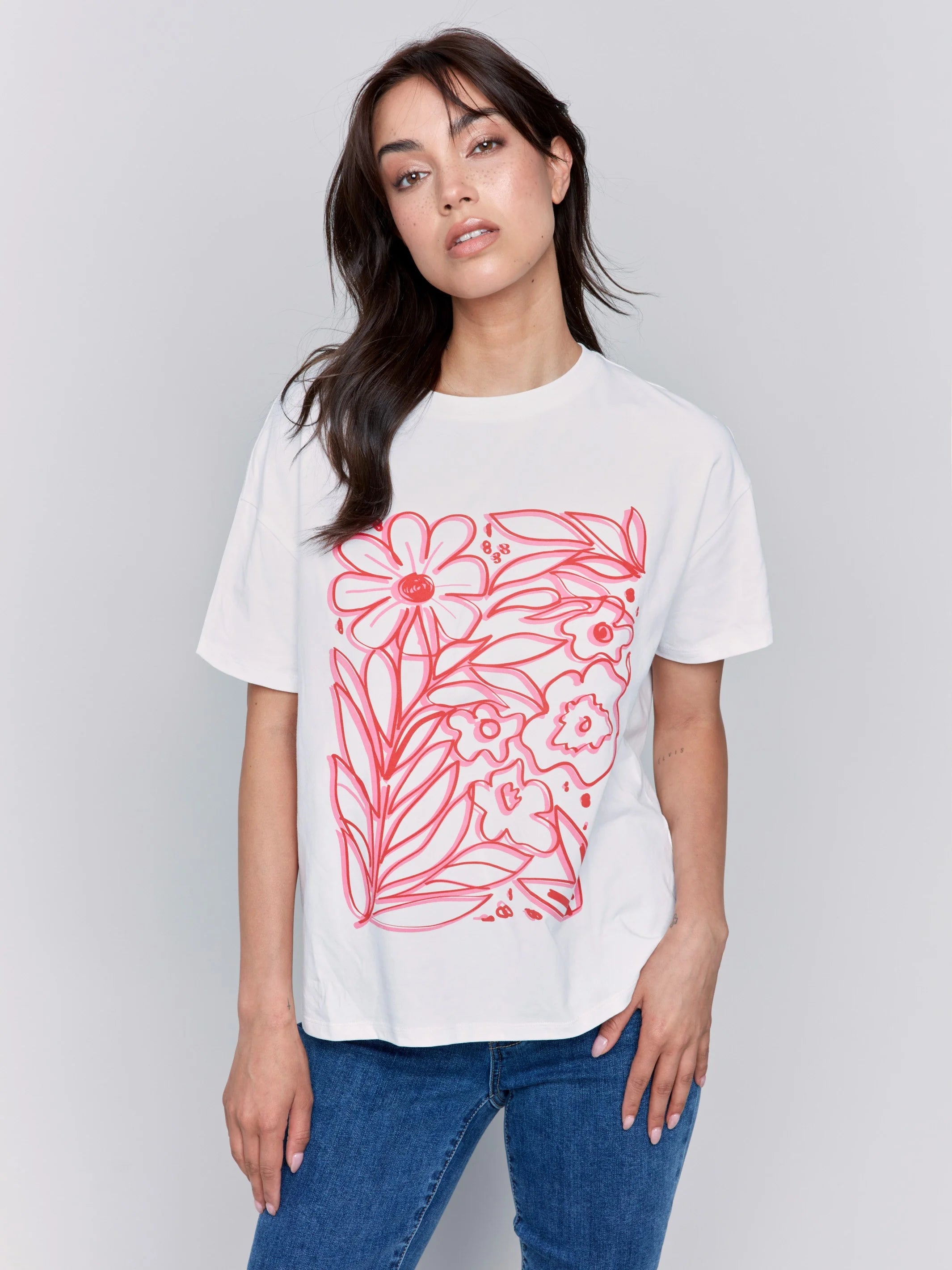 Charlie B Loose Fit Drop Shoulder Short Sleeve Graphic Tee