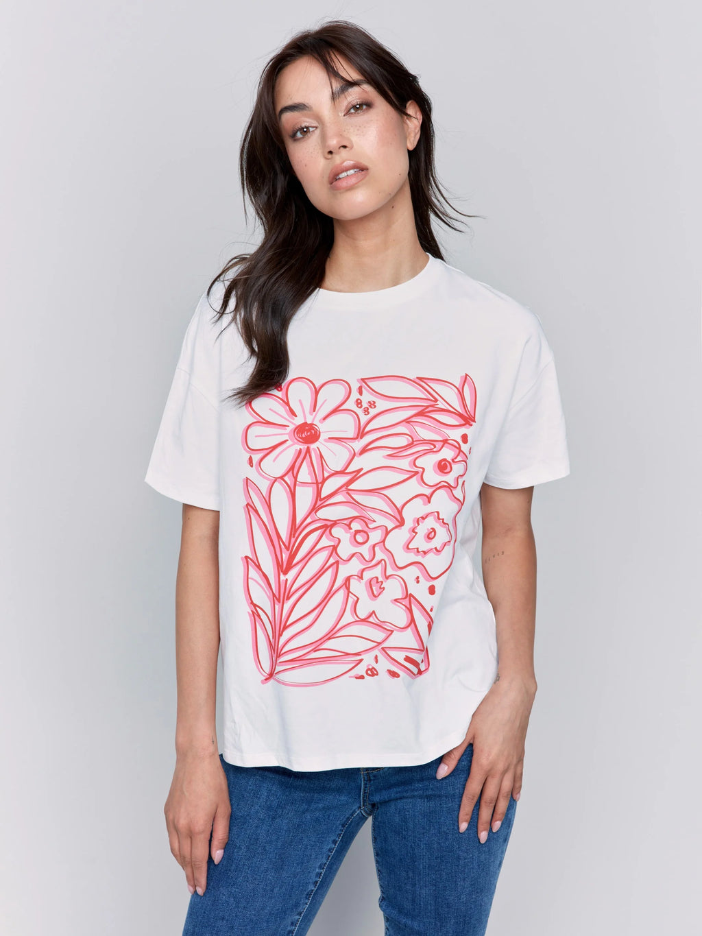 Charlie B Loose Fit Drop Shoulder Short Sleeve Graphic Tee