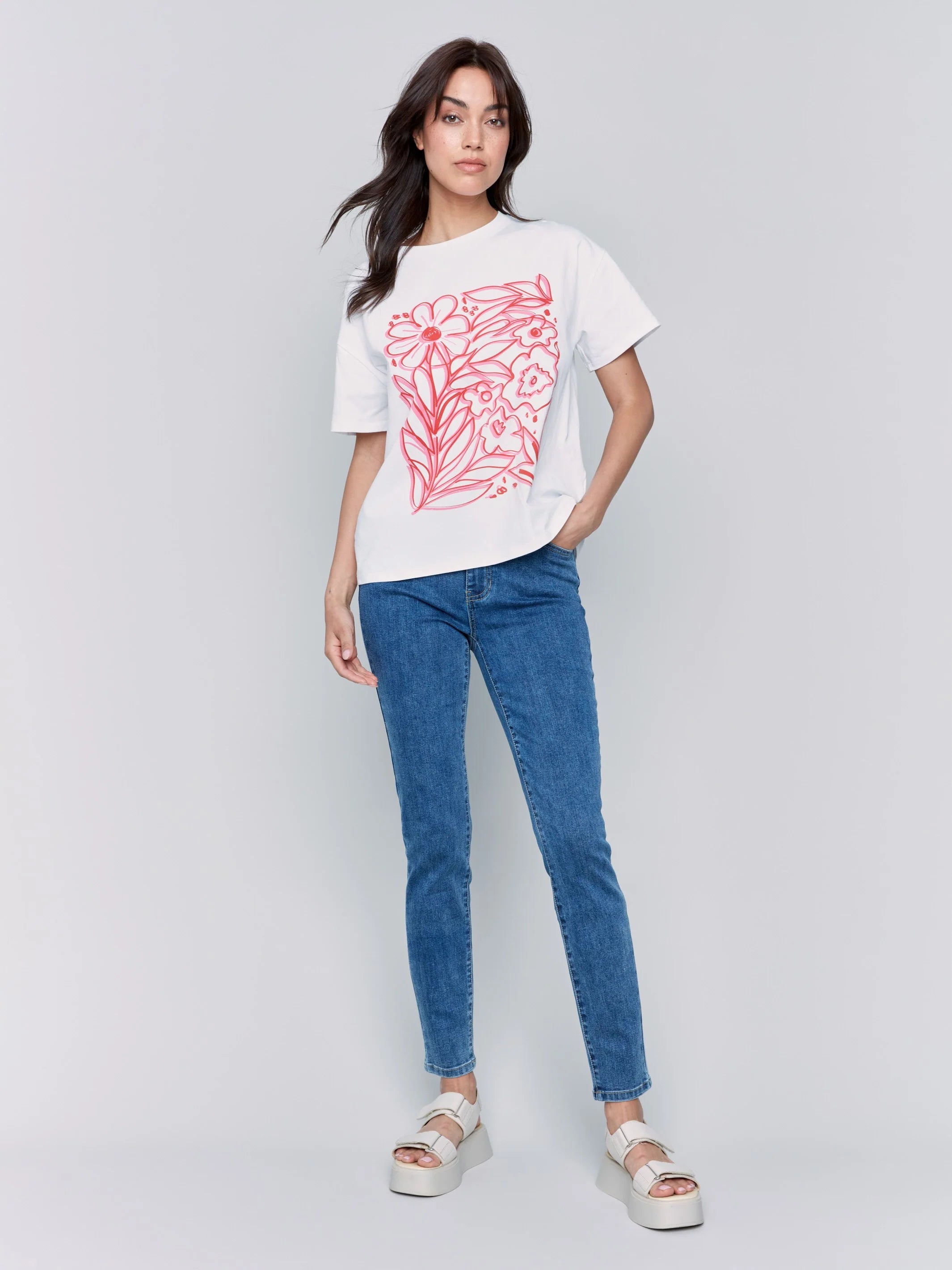 Charlie B Loose Fit Drop Shoulder Short Sleeve Graphic Tee