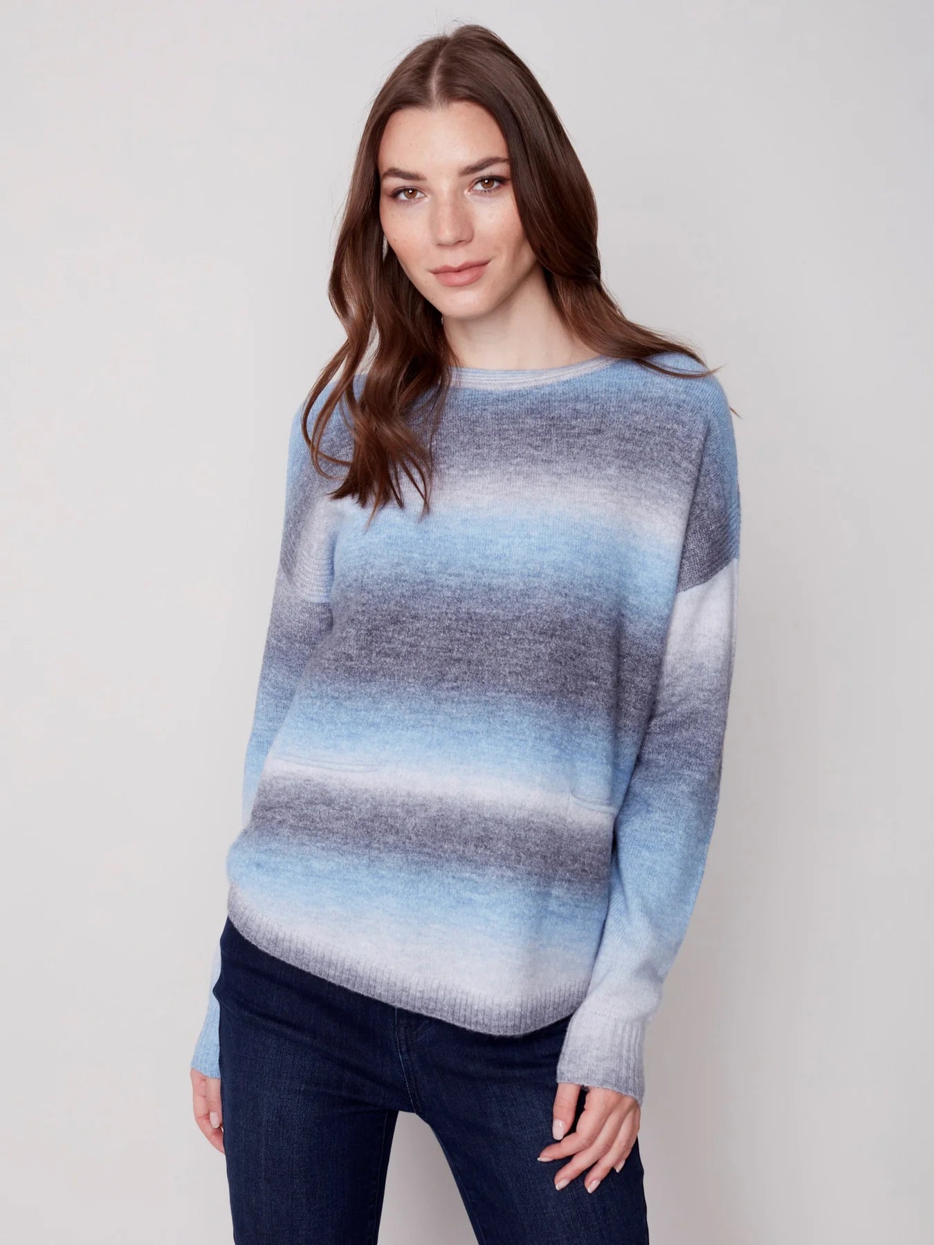 Charlie B Ombré Sweater with Removable Scarf - Denim