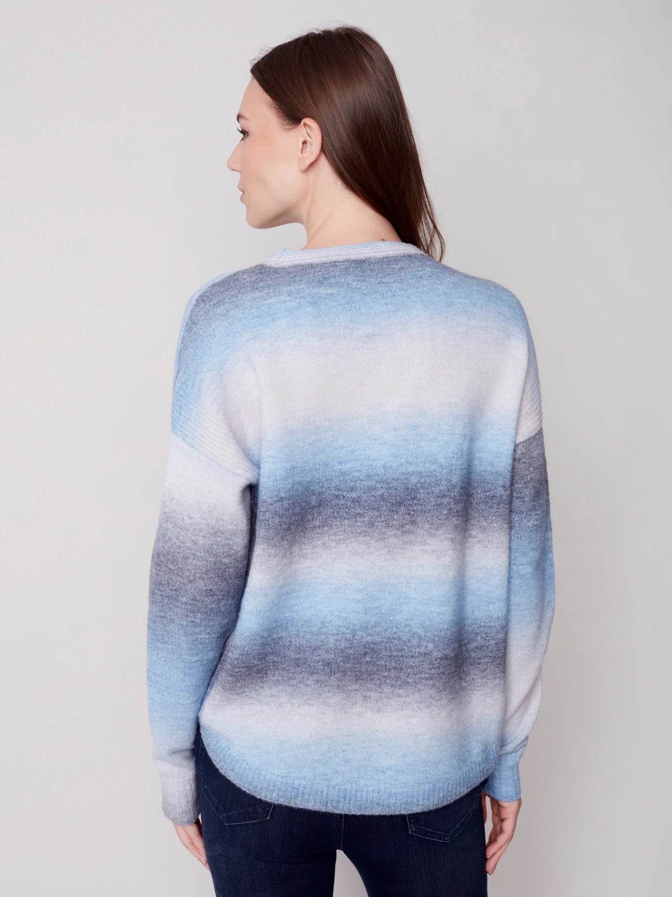 Charlie B Ombré Sweater with Removable Scarf - Denim