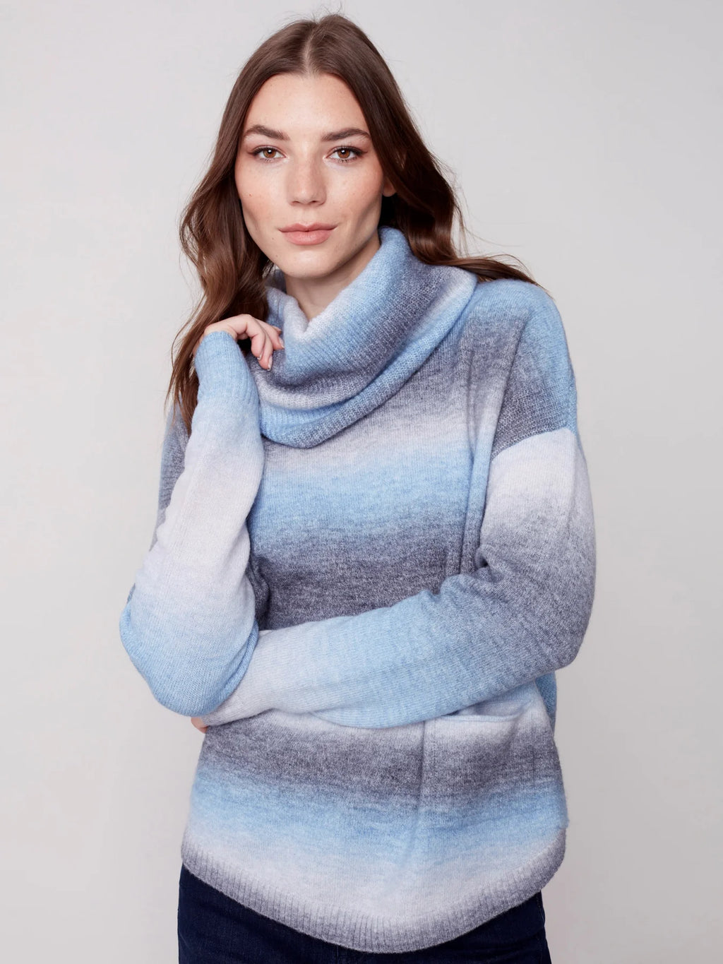 Charlie B Ombré Sweater with Removable Scarf - Denim