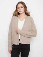 Charlie B Patch Pocket Cardigan - Heather Light Brown