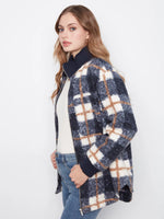 Charlie B Plaid Bouclé Zip-Up Jacket - Midnight