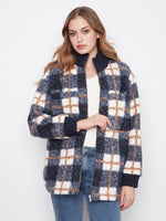 Charlie B Plaid Bouclé Zip-Up Jacket - Midnight
