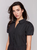 Charlie B Poplin Puff Sleeve Midi Dress - Black