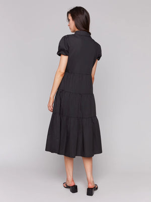 Charlie B Poplin Puff Sleeve Midi Dress - Black