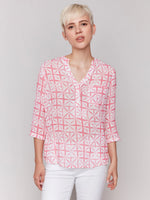 Charlie B Half-Button Cotton Gauze Blouse - Begonia