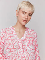 Charlie B Half-Button Cotton Gauze Blouse - Begonia