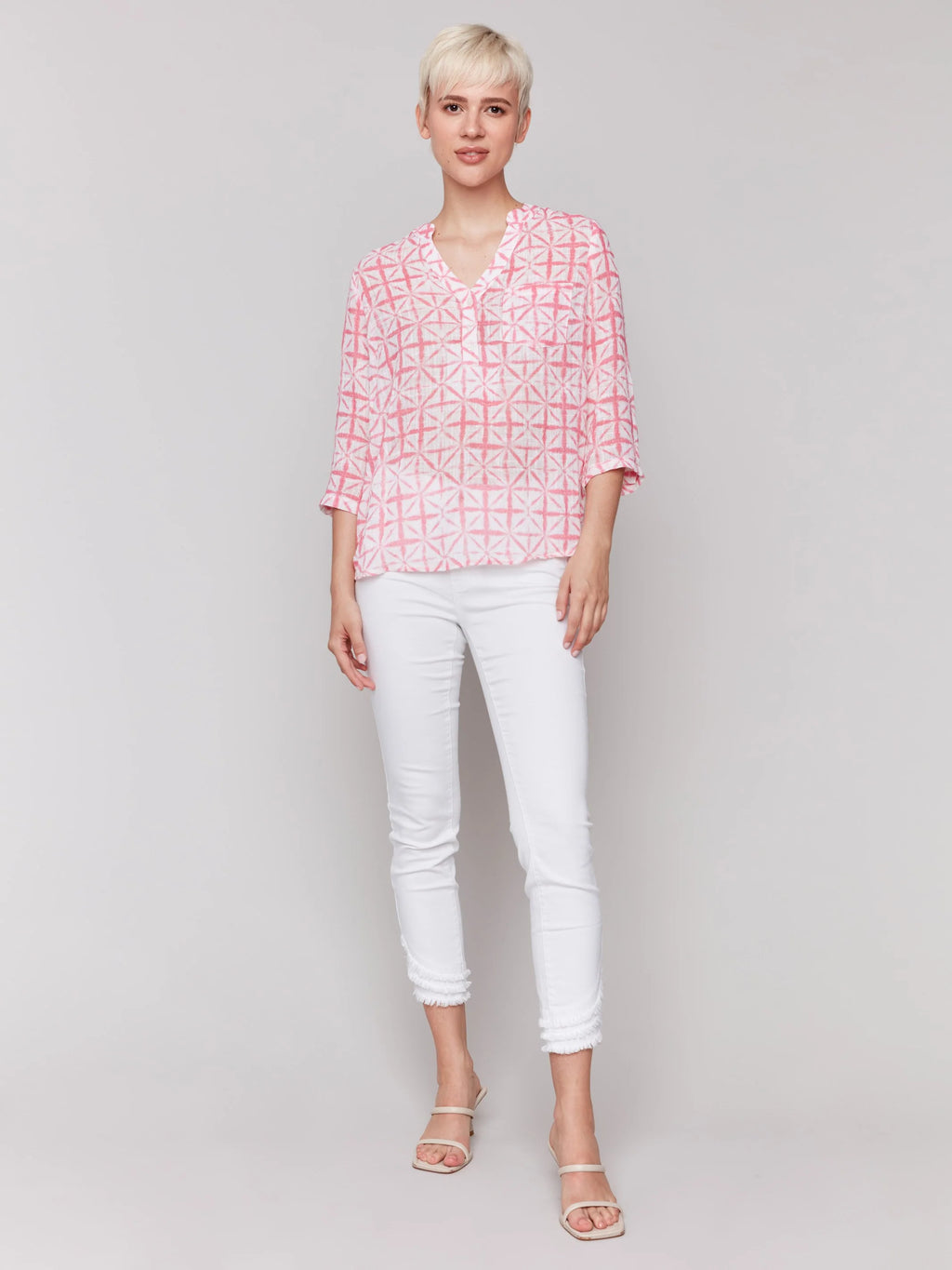 Charlie B Half-Button Cotton Gauze Blouse - Begonia