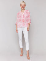 Charlie B Half-Button Cotton Gauze Blouse - Begonia