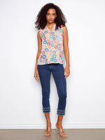 Charlie B Cotton Sleeveless Tank Top with Chest Pocket - Graffiti