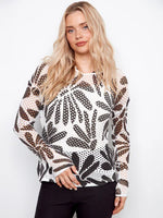 Charlie B Printed Fishnet Crochet Hoodie Sweater - Darcy