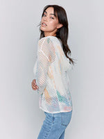 Charlie B Fishnet Crochet Hoodie Sweater - Pastel
