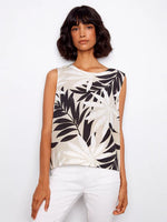 Charlie B Printed Linen Blend Blouse with Back Button Detail - Leaflet