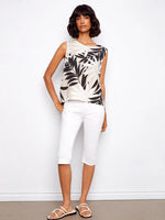 Charlie B Printed Linen Blend Blouse with Back Button Detail - Leaflet