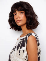 Charlie B Printed Linen Blend Blouse with Back Button Detail - Leaflet