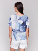 Charlie B Tie-Dye Linen Jersey V-Neck Knit Top - Ink
