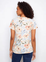 Charlie B Printed Linen Blend V-Neck T-Shirt - Aurelia
