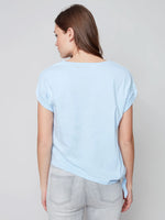 Charlie B Linen Knit Combo Top with Side Knot Tie - Indigo