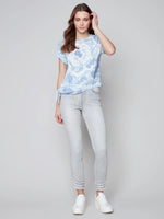 Charlie B Linen Knit Combo Top with Side Knot Tie - Indigo