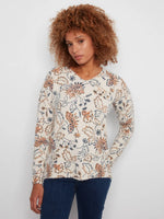 Charlie B Printed Plush Knit V-Neck Sweater - Snowflake