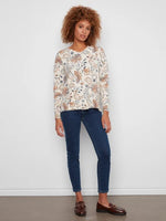 Charlie B Printed Plush Knit V-Neck Sweater - Snowflake