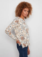 Charlie B Printed Plush Knit V-Neck Sweater - Snowflake