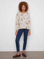Charlie B Printed Plush Knit V-Neck Sweater - Snowflake
