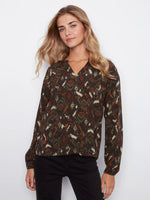 Charlie B Printed Raglan Long Sleeve Blouse - Ikat
