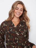 Charlie B Printed Raglan Long Sleeve Blouse - Ikat
