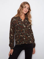 Charlie B Printed Raglan Long Sleeve Blouse - Ikat