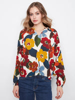 Charlie B Printed Raglan Long Sleeve Blouse - Jazzy