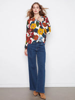 Charlie B Printed Raglan Long Sleeve Blouse - Jazzy