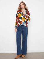 Charlie B Printed Raglan Long Sleeve Blouse - Jazzy