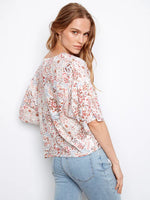 Charlie B Printed Popover Blouse With Front Tie - Bea